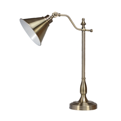 LED Cone Table Light Countryside Gold Finish Metallic Nightstand Lamp with Plug-In Cord