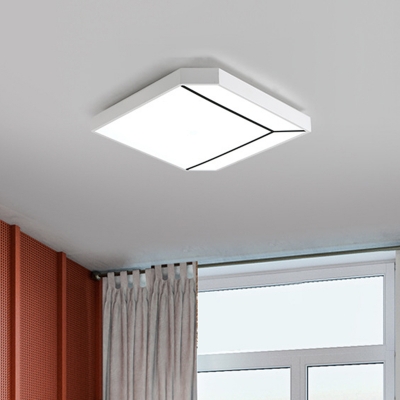 Metallic Square Flushmount Modern Nordic LED White Ceiling Flush Mount in White/Warm Light, 19