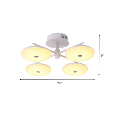 Modern Doughnut Semi Flush Lighting Acrylic Restaurant LED Close to Ceiling Lamp in White, 22