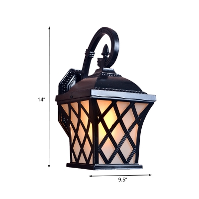 Open Bottom Outdoor Sconce Light Country Milk Glass 1-Bulb Black Finish Wall Mount