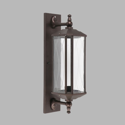 Rectangle Clear Glass Wall Sconce Lighting Rustic 1 Head Outdoor Wall Mounted Lamp in Dark Coffee