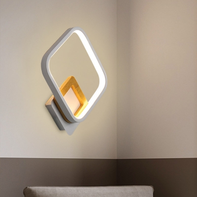 Rhombus Wall Mounted Light Modern Acrylic LED Bedside Wall Lamp Sconce in White with Wood Detail, White/Warm Light