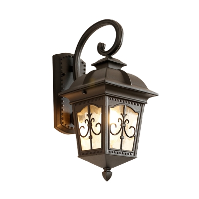 Rustic Lantern Wall Mount Light 1-Light Metal Sconce in Black/Brass with Water Glass Shade