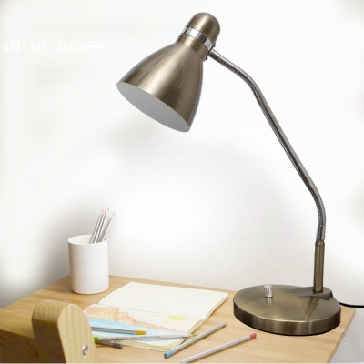 Silver Finish LED Task Lighting Vintage Metal Dome Plug In Reading Book Lamp for Study Room