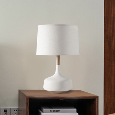 Simplicity 1 Light Desk Lamp White Finish Cylinder Night Table Lighting with Fabric Shade