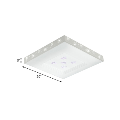 Square Metallic Flushmount Contemporary LED White Flush Mount Ceiling Light in White/Warm/3 Color Light with Flower Pattern