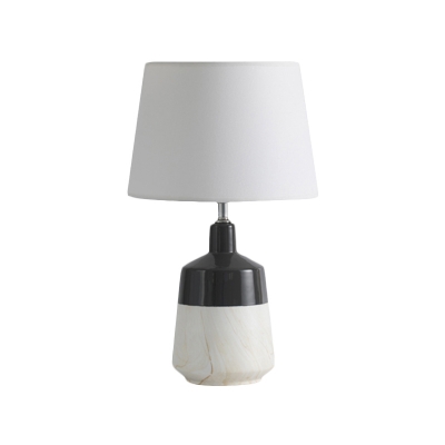1-Bulb Living Room Desk Light Simplicity White Ceramic Base Designed Nightstand Lamps with Tapered Fabric Shade
