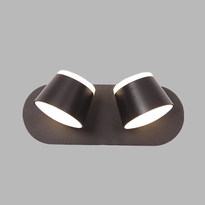 2 Lights Bedside Wall Light Sconce Modern Black LED Adjustable Wall Lamp with Drum Metal Shade