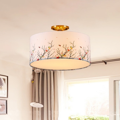 3 Bulbs Living Room Flush Mount Lighting Contemporary White/Pink/Blue Semi Flush Lamp with Fabric Shade