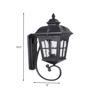 Black 1-Bulb Sconce Lighting Country Water Glass Geometric Wall Mount Lamp with Swirl Arm