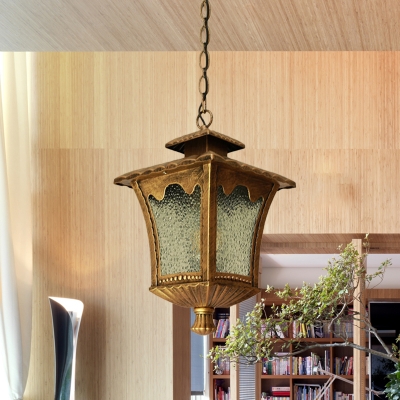 Black/Bronze Lantern Suspension Pendant Farmhouse Water Glass 1-Head Outdoor Hanging Light Fixture