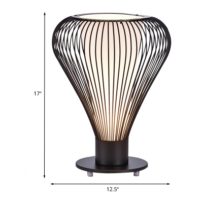 Black Teardrop Cage Study Lamp Contemporary 1-Head Metal Reading Book Light with Conical Frosted Glass Shade