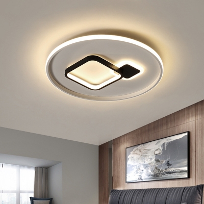 Black-White Ring and Square Flushmount Modernist LED Acrylic Ceiling Flush Mount in White/Warm Light, 16