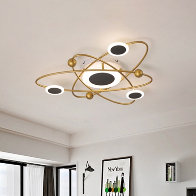 Circular Flush Mount Light Minimalist Acrylic Living Room LED Ceiling Fixture with Gold Rings in Warm/White Light