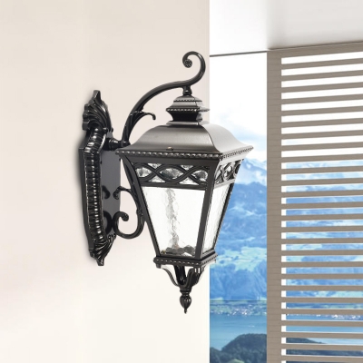 Cone Clear Water Glass Wall Mount Farmhouse 1 Light Outdoor Wall Lamp Sconce in Black
