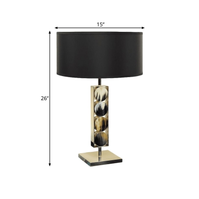 Cylindrical Table Lighting Contemporary Fabric 1 Light Bedroom Nightstand Light in Black with Circle Design