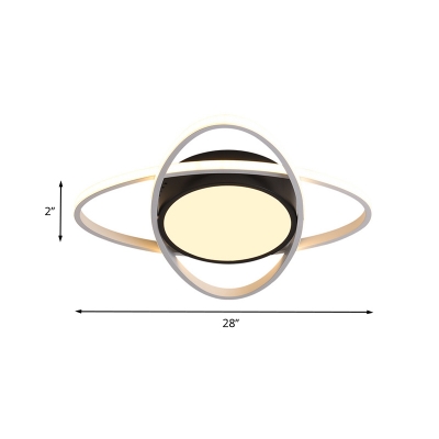 Drum and Cross Ring Flushmount Modernist Acrylic LED Bedroom Flush Light Fixture in Black and White, 20.5