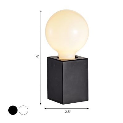 Frosted Glass Orb Table Light Postmodern 1 Head Black/White Nightstand Lamp with Rectangle Marble Base