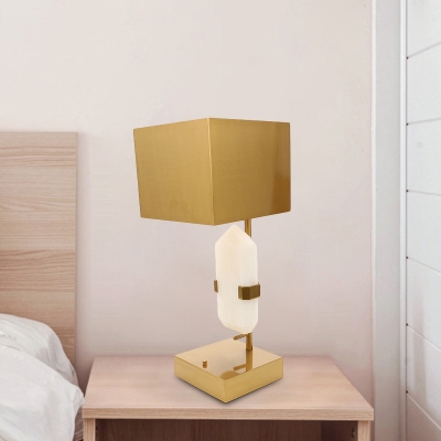 Gold Finish Rectangle Nightstand Lighting Simplicity 1 Head Metallic Table Light with White Stone Design