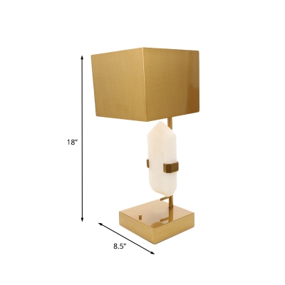 Gold Finish Rectangle Nightstand Lighting Simplicity 1 Head Metallic Table Light with White Stone Design