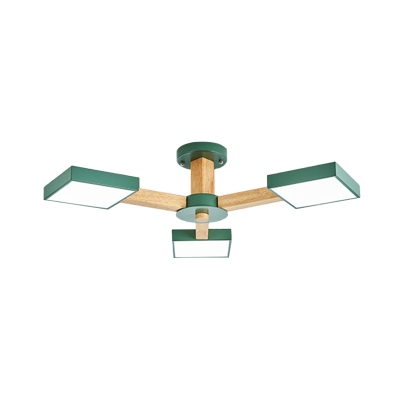 Green Square Ceiling Flush Mount Simplicity Acrylic LED Semi Flush Light with Radial Design for Living Room