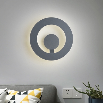 Metal Round Sconce Light Fixture Modernism LED Grey Wall Mount Lamp for Bedside, 7