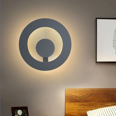 Metal Round Sconce Light Fixture Modernism LED Grey Wall Mount Lamp for Bedside, 7