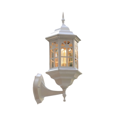 Metallic Castle Shape Wall Mount Lighting Lodges 1-Head Outdoor Sconce Lamp in White/Black/Brass
