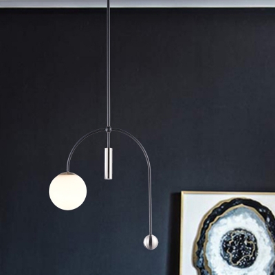 Post Modern Global Hanging Pendant White Glass 1 Bulb Living Room Ceiling Lamp with Black Arch Design