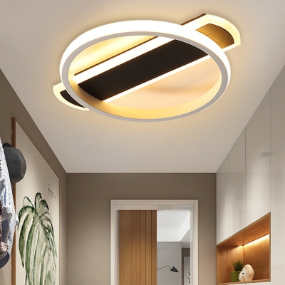 Simple Hoop Flush Lighting Acrylic LED Corridor Flush Mount Ceiling Lamp in Black/White with Arc Canopy, Warm/White Light