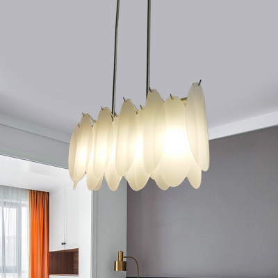 Simplicity Leaf Island Pendant Frosted Glass 4-Head Dining Room Hanging Lamp in Gold