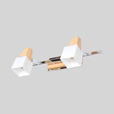 Square Vanity Lighting Fixture Contemporary Wood 2 Lights Beige Finish Wall Light Sconce for Bathroom