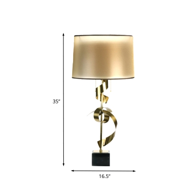 Tapered Drum Night Table Light Minimal Style 1-Bulb Gold Finish Nightstand Lamp with Twisted Design