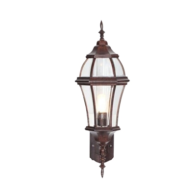 Urn Clear Glass Wall Sconce Lighting Farmhouse 1 Bulb Outdoor Wall Mount Fixture in Rust
