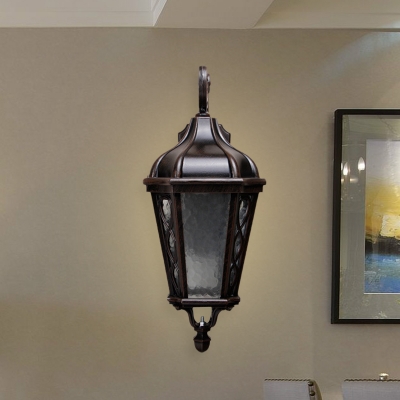 Water Glass Urn Sconce Light Farmhouse 1-Head Outdoor Wall Mount Fixture in Black