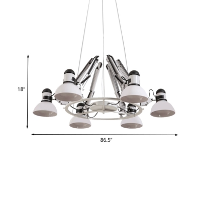 White 6 Lights Hanging Chandelier Antiqued Metal Dome Ceiling Pendant Lamp with Swing Arm