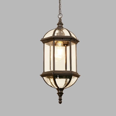 1 Bulb Clear Glass Hanging Light Kit Lodges Black/Gold Finish Capsule Lantern Passage Ceiling Pendant Lamp