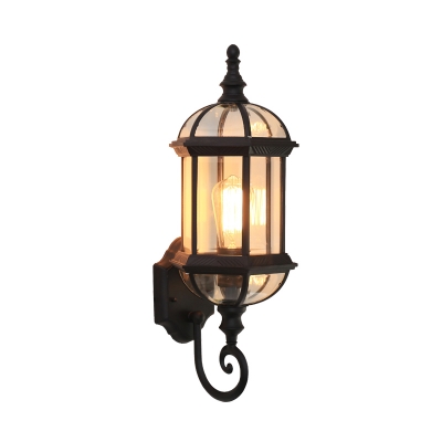 1 Light Birdcage Wall Lighting Country Style Black/Brass Finish Clear Glass Wall Sconce Lamp with Twisted Arm