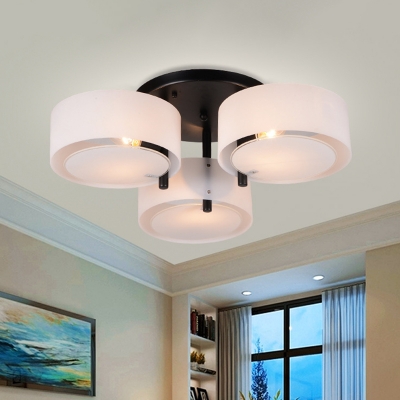 3 Heads Bedroom Semi Flush Light Modernism White Ceiling Mounted Fixture with Drum Acrylic Shade