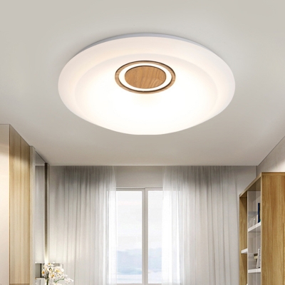 Acrylic Circular Flush Mount Light Simplicity White LED Ceiling Flush Mount with Wooden Deco in Warm/White Light