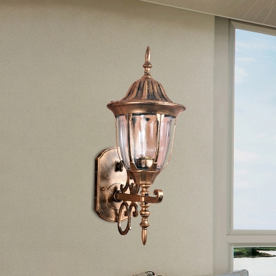 Countryside Urn-Like Sconce Lighting 1-Bulb Clear Prismatic Glass Wall Lamp in Brass