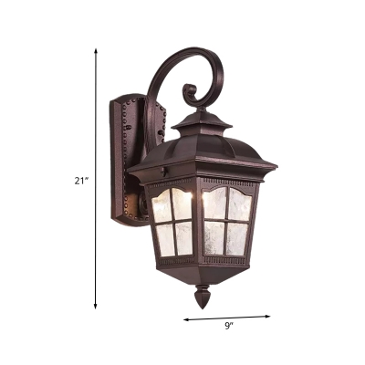 Dark Coffee Lantern Wall Lighting Rustic Water Glass 1-Bulb Corner Outdoor Sconce Lamp