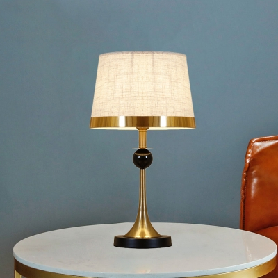 Fabric Conical Nightstand Light Postmodern 1 Bulb Gold Night Table Lighting with Black Crystal Ball