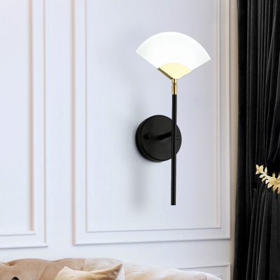 Fan Shaped Wall Mounted Lamp Simplicity Acrylic Black and Gold LED Sconce Light Fixture with Pencil Arm for Bedroom