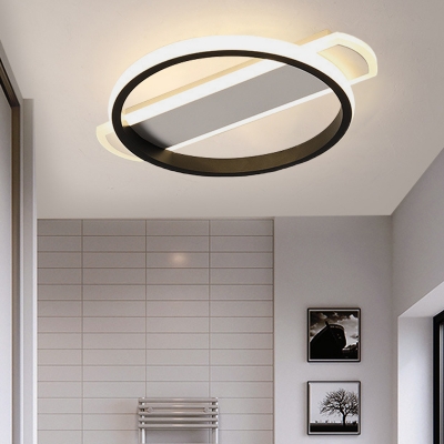 Hoop Passage Flushmount Lighting Acrylic LED Simple Close to Ceiling Lamp in White/Black with Arc Rectangle Canopy, Warm/White Light