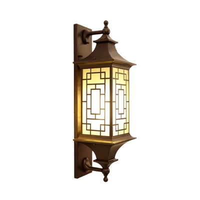 Lodges Cuboid Sconce Lighting 1 Head Amber Glass Wall Mounted Lamp Fixture in Brown