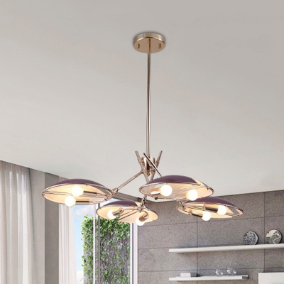 Metal Domed Ceiling Suspension Lamp Minimal 8 Bulbs Purple Finish Chandelier Lighting Fixture