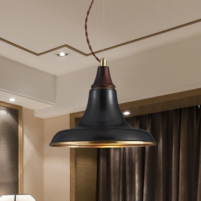 Metal Flare Hanging Light Fixture Vintage 1-Bulb Restaurant Pendant Ceiling Lamp in Black
