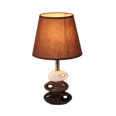 Minimalist Conical Table Lighting Fabric 1 Head Bedside Nightstand Light in Coffee with Ceramic Base