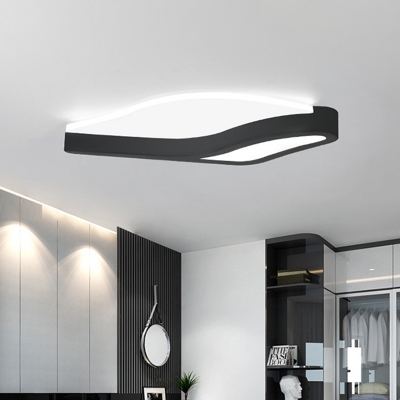 Modern Wave Flush Mount Light Fixture Acrylic LED Bedroom Ceiling Flush in Black, Warm/White Light